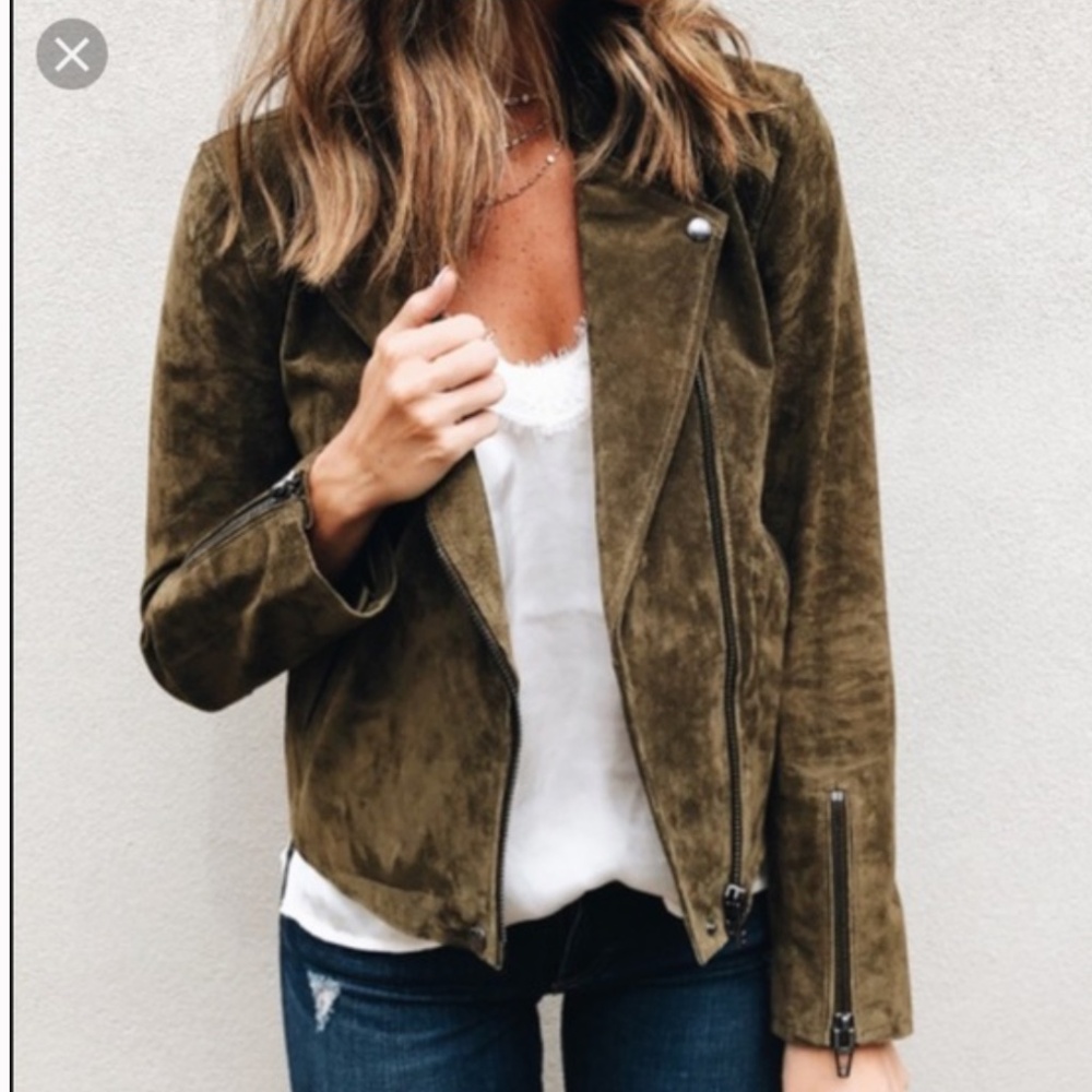 BLANK NYC SUEDE LEATHER MOTO JACKET CHOCOLATE BROWN M